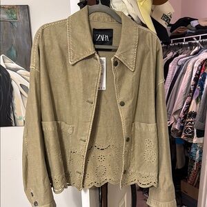 Zara Women's Tan Jacket with Eyelet Hem